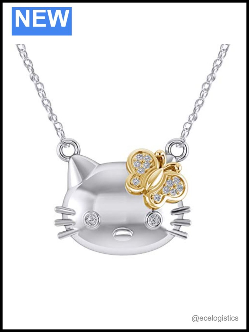 925 Sterling Silver Rose Gold Plated Kitty Cat Pendant Necklace